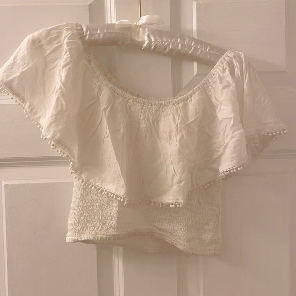Flowy Beige Off the Shoulder Crop Top